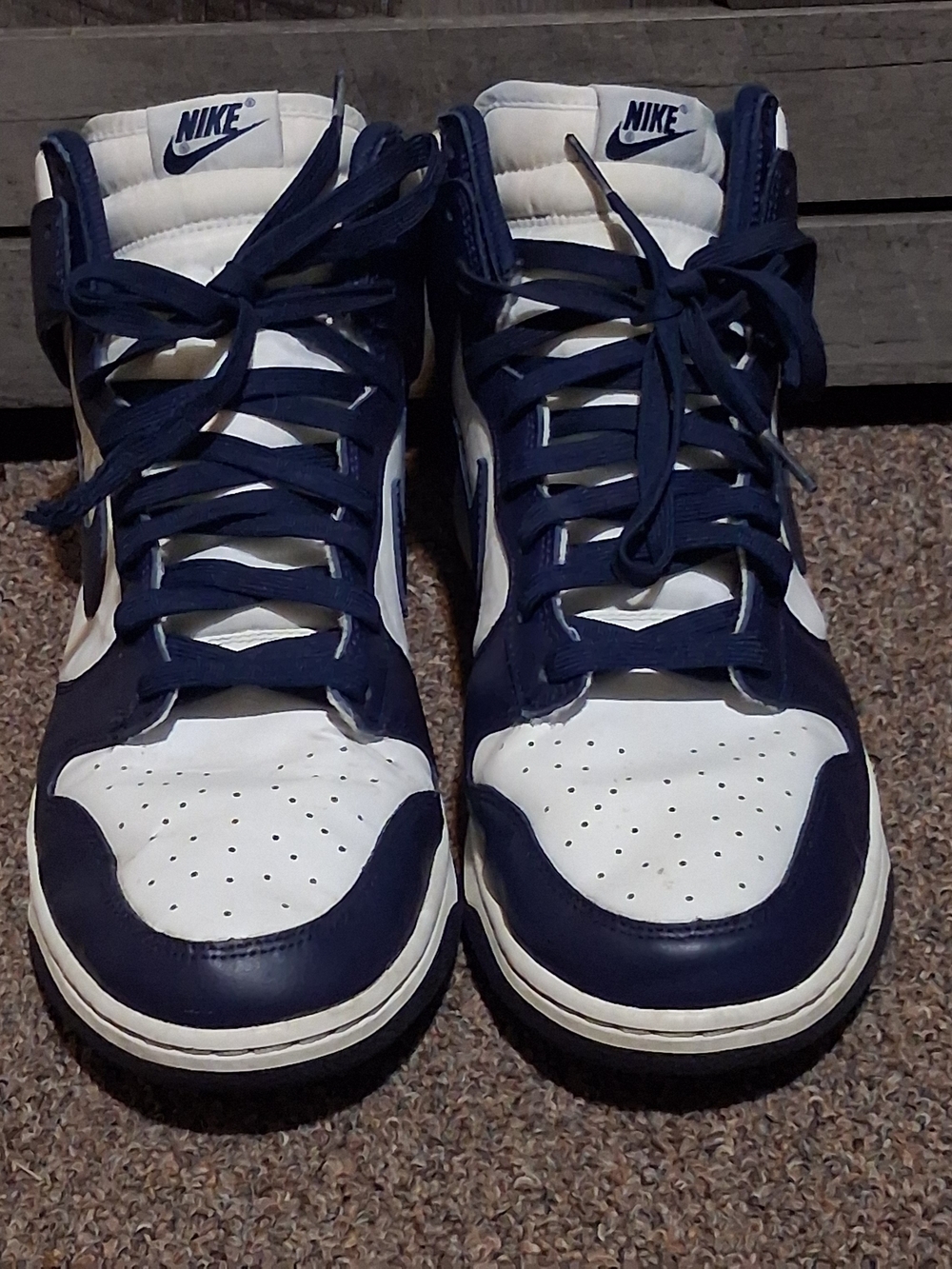 Nike Dunk  Men’s High-Top Sneakers - White and Navy Blue Size 13